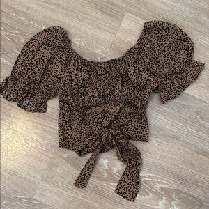 Princess Polly Leopard Print Puff Sleeve Crop Blouse